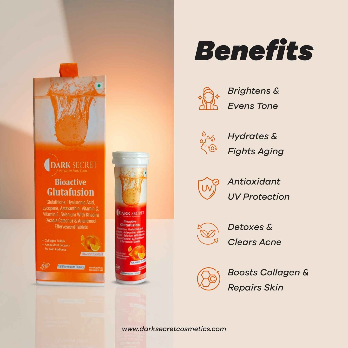 Dark Secret Effervescent Tablets– Bioactive Glutafusion (Orange)